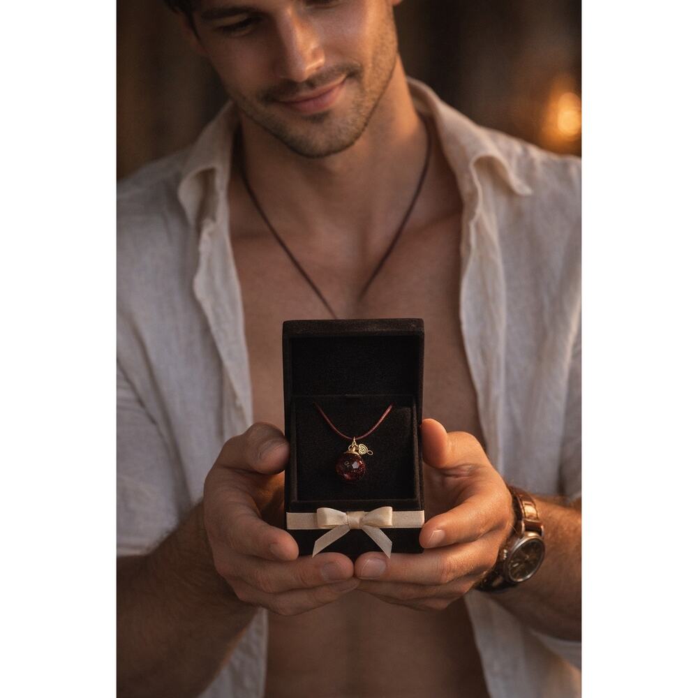 Handmade Red Rose Resin Necklace 18” Cord Romantic Gift Love Jewelry